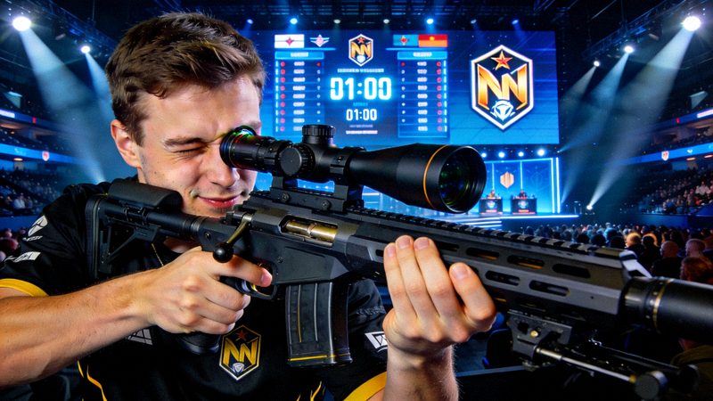 CS2 Major决赛现场 - Navi战队选手s1mple手持AWP瞄准的精彩瞬间